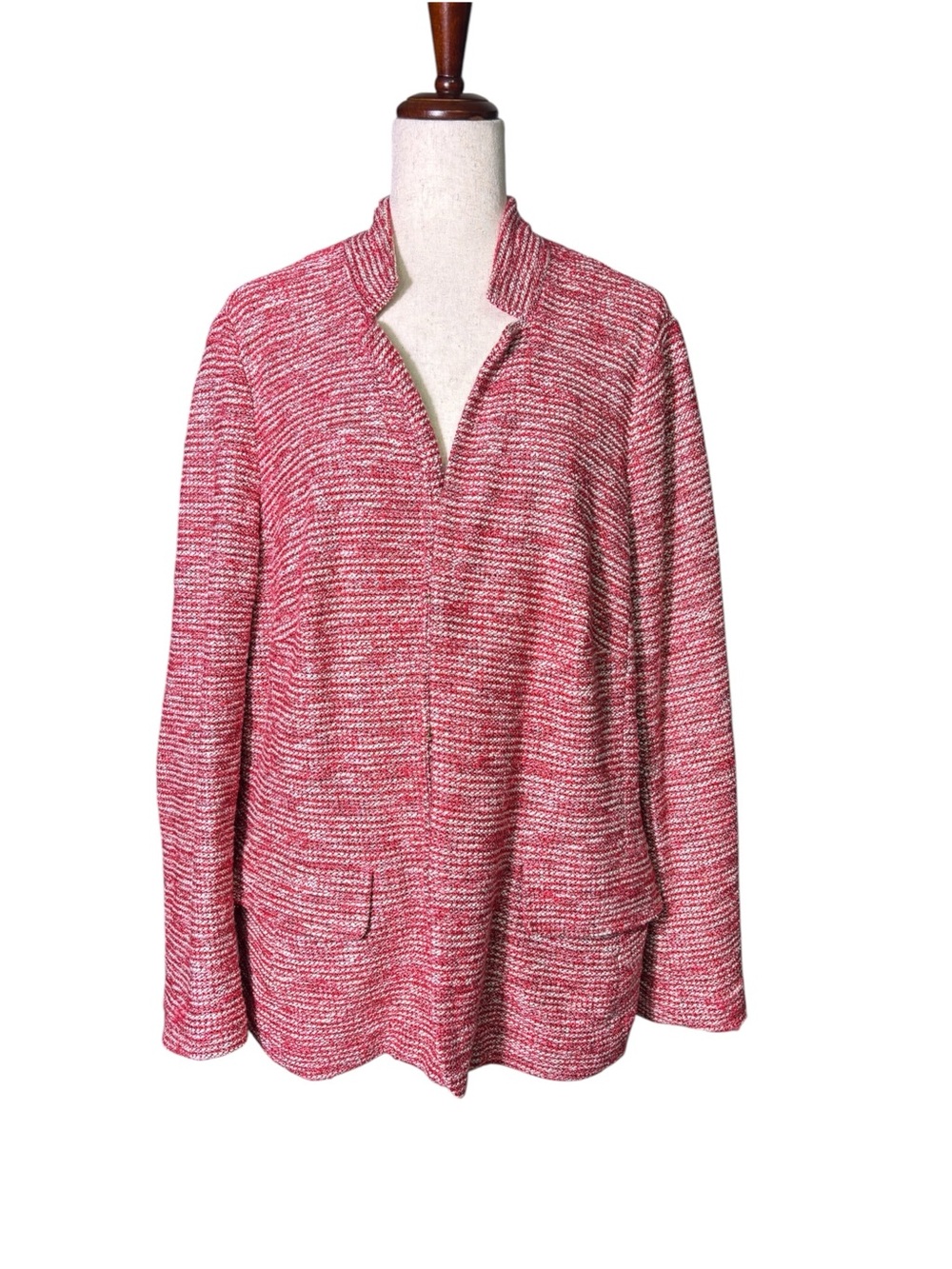 Talbots Woman Red Marled Cotton Knit Sweater Jacket Cardigan Size 18W